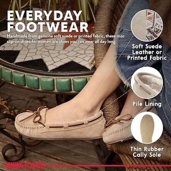 Minnetonka Slipper Womens Cally Moccasin Size 7M Navy Suede Sherpa Lining NIB - Picture 4 of 4